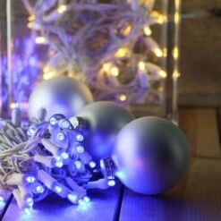 50-light 5mm Blue LED Christmas Lights, 4" Spacing, White Wire -Decorative Lighting Store 5mm blue white wire led christmas lights 82718 20 281 29