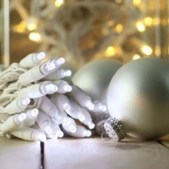 50-light 5mm Pure White LED Christmas Lights, 4" Spacing White Wire -Decorative Lighting Store 5mm pure white white wire LED Christmas lights 082718b