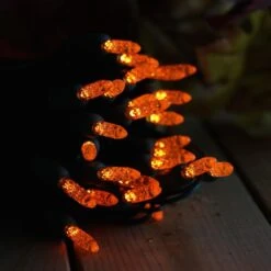 50-light M5 Orange LED Christmas Lights, 4" Spacing Green Wire -Decorative Lighting Store M5 Orange LED christmas lights 9418