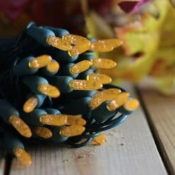 50-light M5 Orange LED Christmas Lights, 4" Spacing Green Wire -Decorative Lighting Store M5 orange LED Christmas lights 9418b 20 281 29