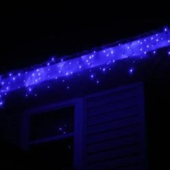 100-light Blue 5mm LED Icicle Lights, White Wire -Decorative Lighting Store blue 5mm led icicle lights green wire