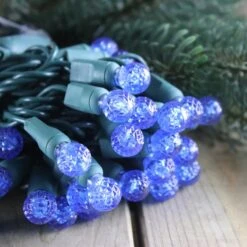 50-light G12 Blue LED Christmas Lights, 4" Spacing Green Wire -Decorative Lighting Store blue g12 led christmas lights green wire 090518b