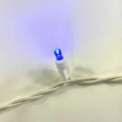 100-light Blue 5mm LED Icicle Lights, White Wire -Decorative Lighting Store blue led 5mm white wire icicle 1