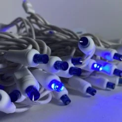 50-light 5mm Blue Strobe LED Christmas Lights, White Wire 4" Spacing