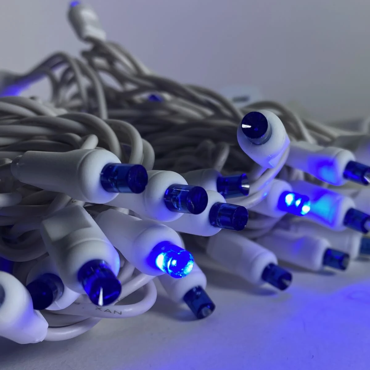 50-light 5mm Blue Strobe LED Christmas Lights, White Wire 4" Spacing 3 50-light 5mm Blue Strobe LED Christmas Lights, White Wire 4" Spacing