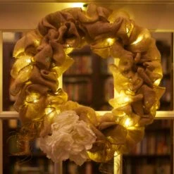 50-light G12 Warm White LED Christmas Lights, 4" Spacing Green Wire -Decorative Lighting Store burlap wreath 1