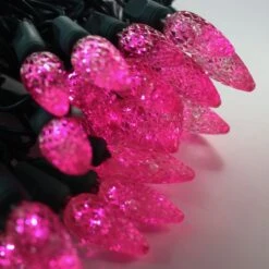 50-light C6 Pink LED Christmas Lights, 4" Spacing Green Wire
