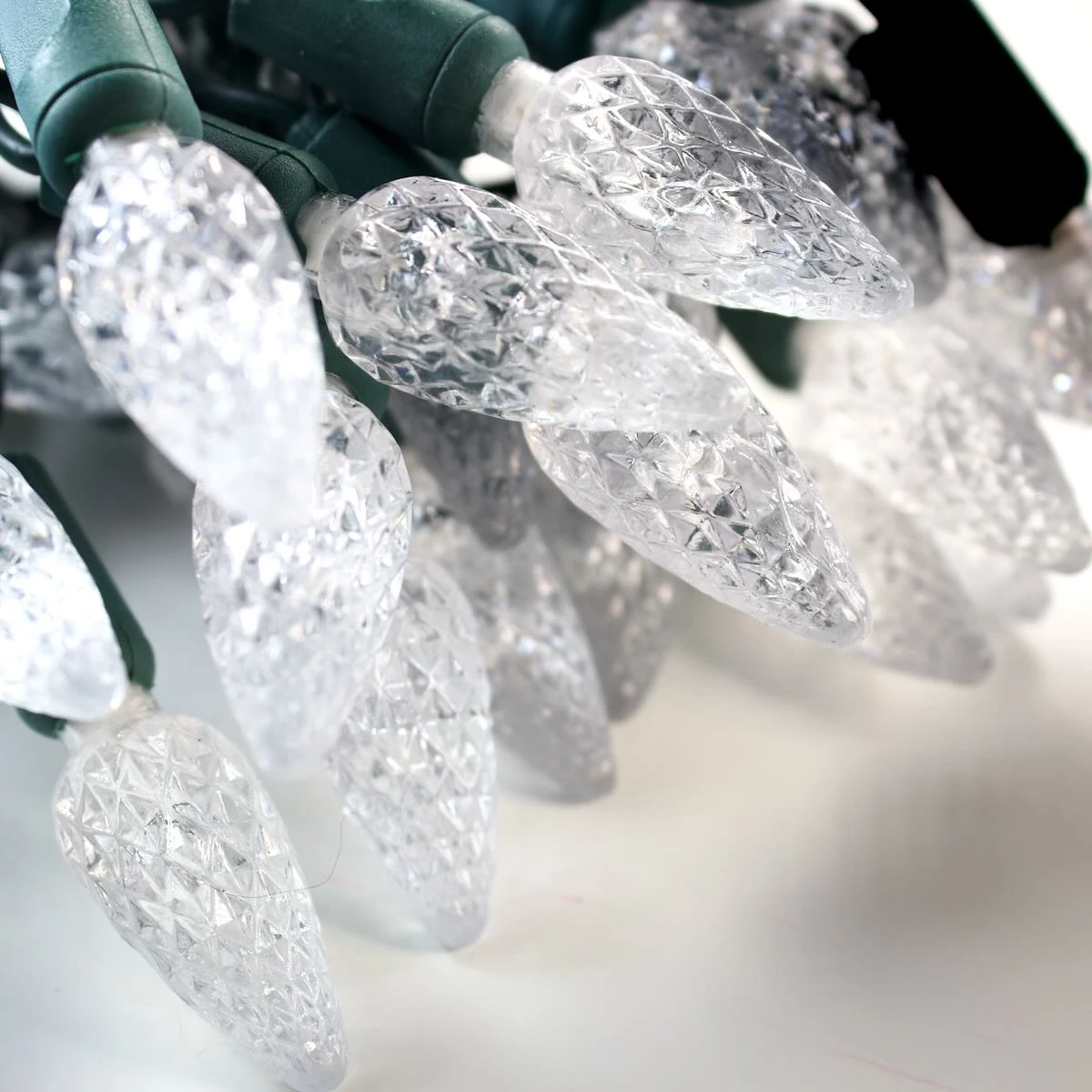 50-light C6 Pure White LED Christmas Lights, 4" Spacing Green Wire 4 50-light C6 Pure White LED Christmas Lights, 4" Spacing Green Wire - Image 2