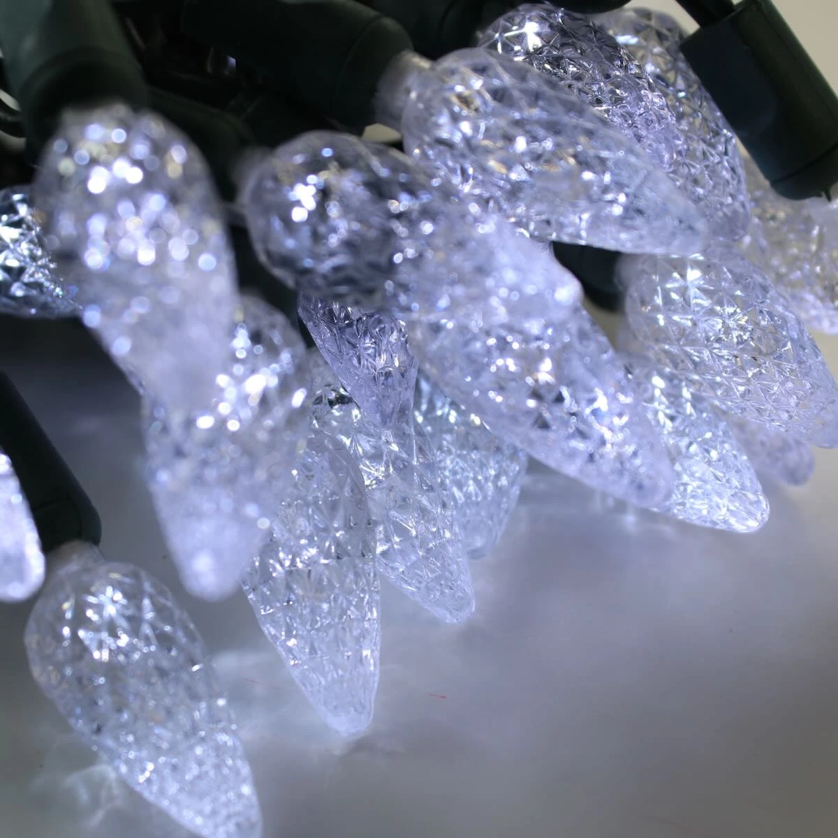 50-light C6 Pure White LED Christmas Lights, 4" Spacing Green Wire 3 50-light C6 Pure White LED Christmas Lights, 4" Spacing Green Wire