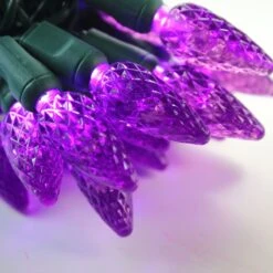 50-light C6 Purple LED Christmas Lights, 4" Spacing Green Wire