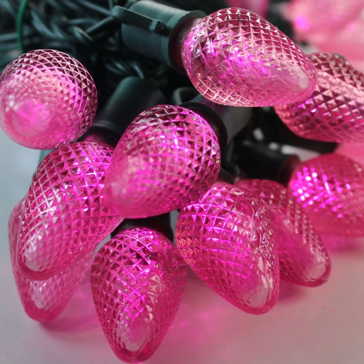 25-light C7 Pink LED Christmas Lights, 8" Spacing Green Wire 3 25-light C7 Pink LED Christmas Lights, 8" Spacing Green Wire