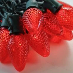 25-light C7 Red LED Christmas Lights, 8" Spacing Green Wire