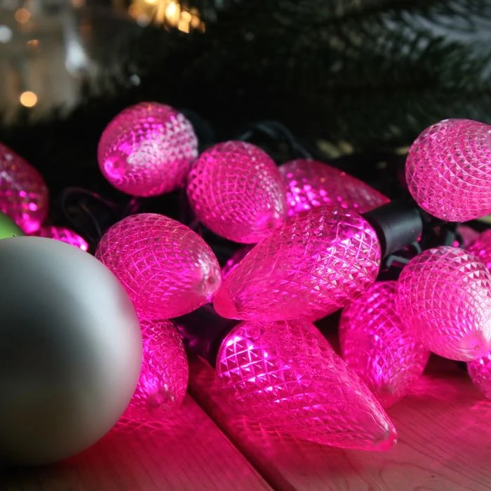 25-light C9 Pink LED Christmas Lights, 8" Spacing Green Wire 5 25-light C9 Pink LED Christmas Lights, 8" Spacing Green Wire - Image 3