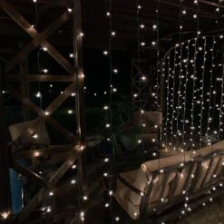 8-Foot Glass Curtain Lights Clear Bulbs Green Wire