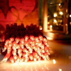 100-bulb White Mini Lights, 2.5" Spacing Red Wire -Decorative Lighting Store clear white mini lights red wire 042418