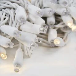 50-light 5mm Warm White Strobe LED Christmas Lights, 4" Spacing White Wire