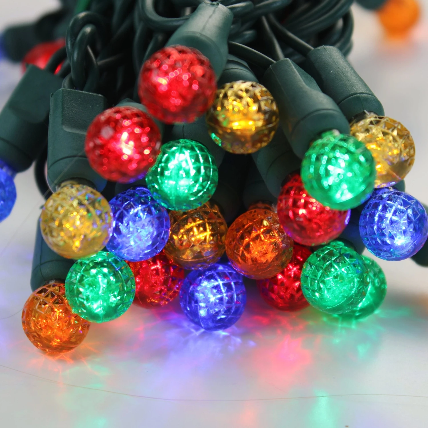 50-light G12 Multicolor LED Christmas Lights, 4" Spacing Green Wire 3 50-light G12 Multicolor LED Christmas Lights, 4" Spacing Green Wire