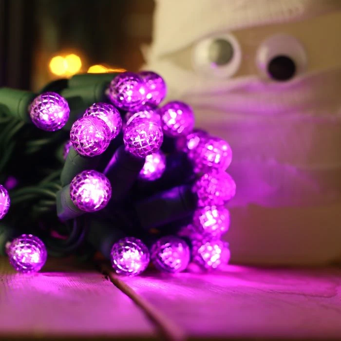 50-light G12 Purple LED Christmas Lights, 4" Spacing Green Wire 5 50-light G12 Purple LED Christmas Lights, 4" Spacing Green Wire - Image 3