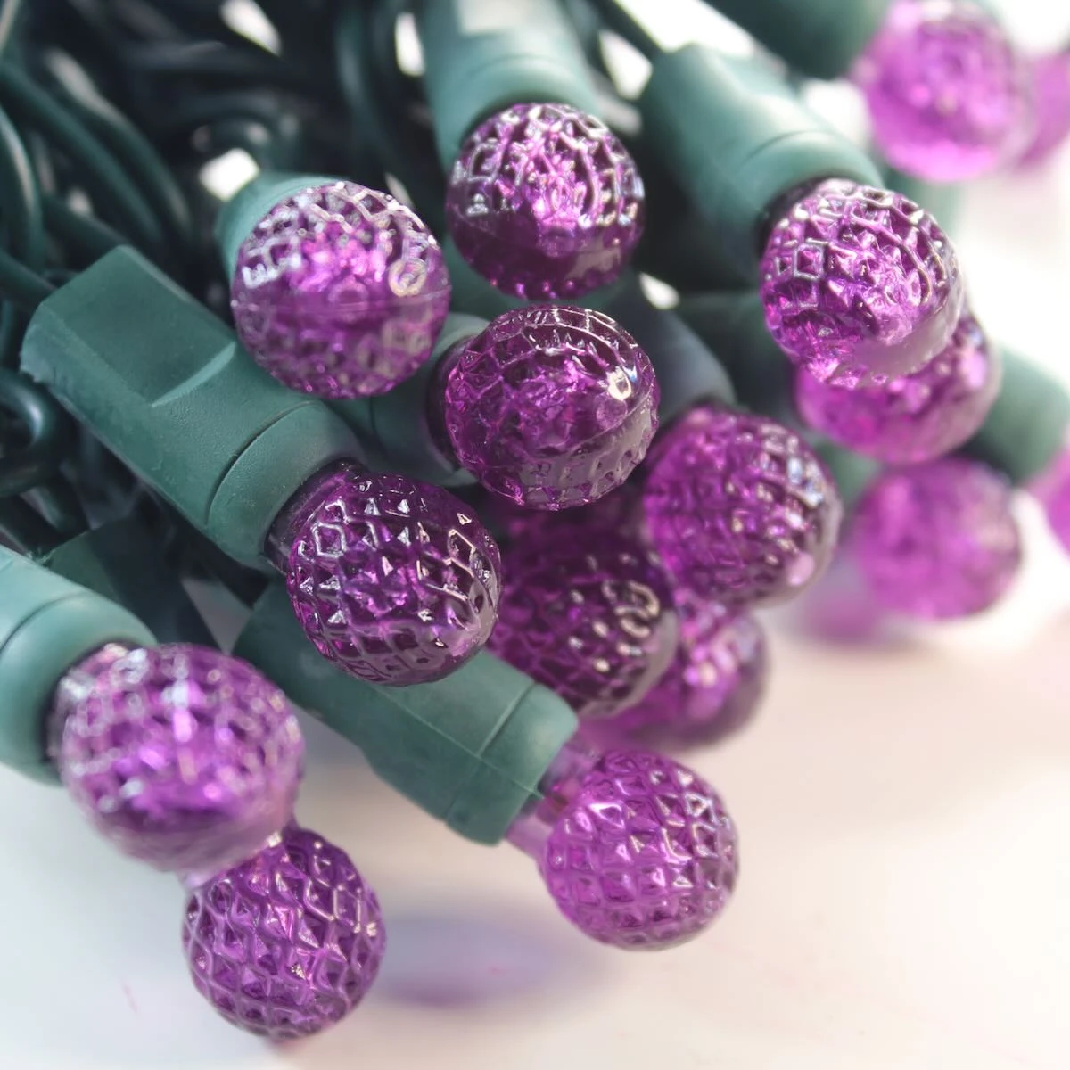 50-light G12 Purple LED Christmas Lights, 4" Spacing Green Wire 4 50-light G12 Purple LED Christmas Lights, 4" Spacing Green Wire - Image 2
