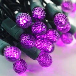 50-light G12 Purple LED Christmas Lights, 4" Spacing Green Wire