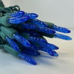 50-light M5 Blue LED Christmas Lights, 4" Spacing Green Wire Wire -Decorative Lighting Store m5 blue led christmas lights green wire a