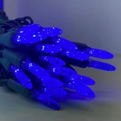 50-light M5 Blue LED Christmas Lights, 4" Spacing Green Wire Wire -Decorative Lighting Store m5 blue led christmas lights green wire b 2