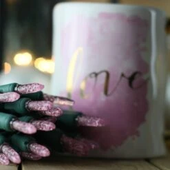 50-light M5 Pink LED Christmas Lights, 4" Spacing Green Wire -Decorative Lighting Store m5 pink led christmas light 82818