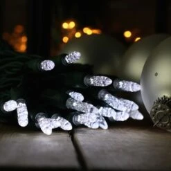 50-light M5 Pure White LED Christmas Lights, 4" Spacing Green Wire 10 50-light M5 Pure White LED Christmas Lights, 4" Spacing Green Wire -Decorative Lighting Store m5 pure white led christmas light 82818