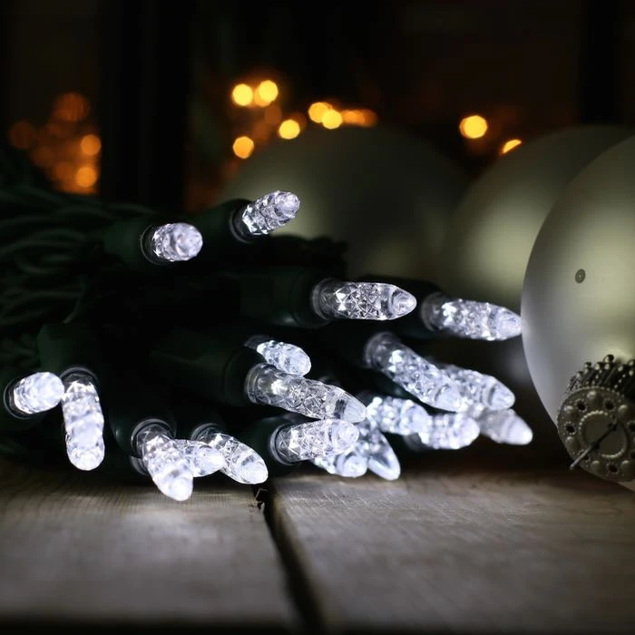 50-light M5 Pure White LED Christmas Lights, 6" Spacing Green Wire 4 50-light M5 Pure White LED Christmas Lights, 6" Spacing Green Wire - Image 3