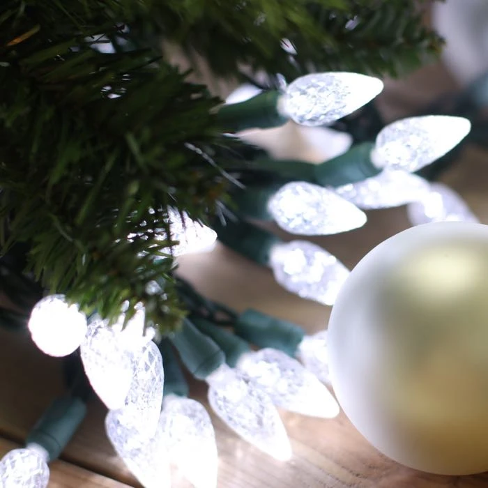 50-light C6 Pure White LED Christmas Lights, 4" Spacing Green Wire 5 50-light C6 Pure White LED Christmas Lights, 4" Spacing Green Wire - Image 3