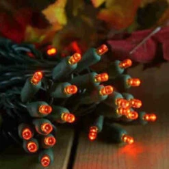 50-light 5mm Orange LED Christmas Lights, 4" Spacing Green Wire 10 50-light 5mm Orange LED Christmas Lights, 4" Spacing Green Wire -Decorative Lighting Store orange 5mm led christmas lights 070521