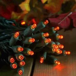 50-light 5mm Orange LED Christmas Lights, 6" Spacing Green Wire -Decorative Lighting Store orange led christmas lights 5mm