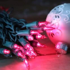 100-bulb Pink Mini Lights, 6" Spacing, Green Wire 15 100-bulb Pink Mini Lights, 6" Spacing, Green Wire -Decorative Lighting Store pink mini christmas lights green wired 1118