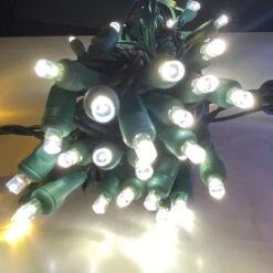 50-light 5mm Natural Pure White LED Christmas Lights, 4" Spacing Green Wire