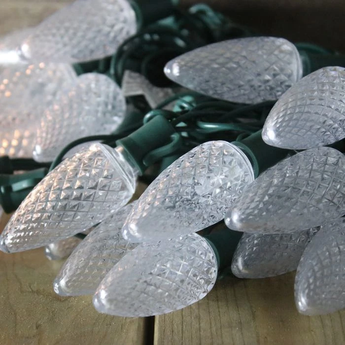 25-light C9 Pure White LED Christmas Lights, 8" Spacing Green Wire 4 25-light C9 Pure White LED Christmas Lights, 8" Spacing Green Wire - Image 2