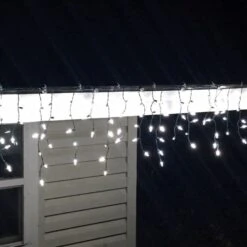 100-light M5 Pure White LED Icicle Lights, Green Wire -Decorative Lighting Store pure white m5 green wire a