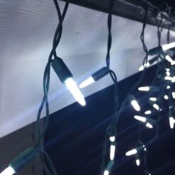 100-light M5 Pure White LED Icicle Lights, Green Wire -Decorative Lighting Store pure white m5 icicle bulb