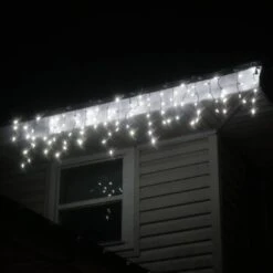 100-light M5 Pure White LED Icicle Lights, Green Wire -Decorative Lighting Store pure white m5 led icicle lights green wire