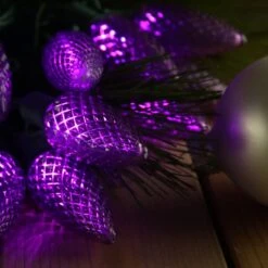 25-light C9 Purple LED Christmas Lights, 8" Spacing Green Wire -Decorative Lighting Store purple c9 led christmas lights 080518a