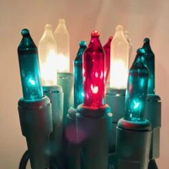 100-bulb Red Green Clear Frost Mini Lights, 4" Spacing, Green Wire -Decorative Lighting Store red green clear frost c