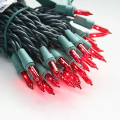 100-bulb Red Mini Lights, 6" Spacing, Green Wire -Decorative Lighting Store red mini lights green wire b big