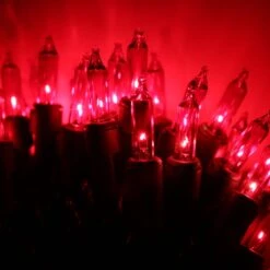 100-bulb Red Mini Lights, 4" Spacing, Green Wire -Decorative Lighting Store red mini lights green wire c