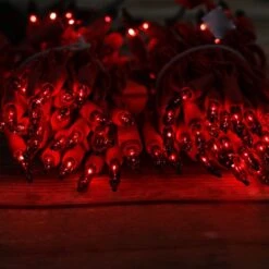 100-bulb Red Mini Lights, 2.5" Spacing,Red Wire -Decorative Lighting Store red mini lights red wire 042418
