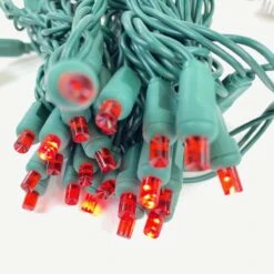 50-light 5mm Red Strobe LED Christmas Lights, 4" Spacing Green Wire
