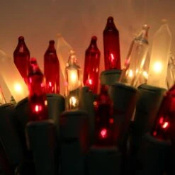 100-bulb Candy Cane (Red Clear Frost) Mini Lights, 4" Spacing, Green Wire -Decorative Lighting Store red white frost glass mini lights green wire c