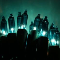 100-bulb Teal Mini Lights, 6" Spacing, Green Wire 16 100-bulb Teal Mini Lights, 6" Spacing, Green Wire -Decorative Lighting Store teal glass mini lights green wire c