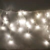 100-light M5 Warm White LED Icicle Lights, White Wire -Decorative Lighting Store warm white M5 led icicle lights white wire c