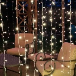 8-foot LED Curtain Lights Warm White On White Wire -Decorative Lighting Store warm white led curtain white wire a